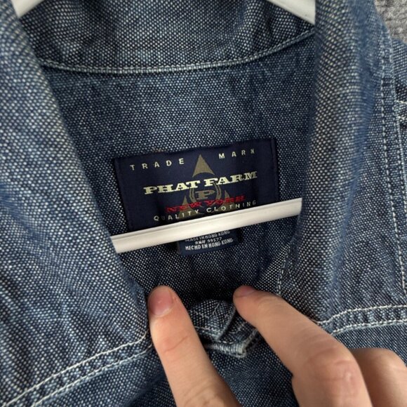 VTG Phat Farm Denim Jacket Men XL Buttons Y2K Streetwear Hip Hop 90's 00's - Picture 4 of 16